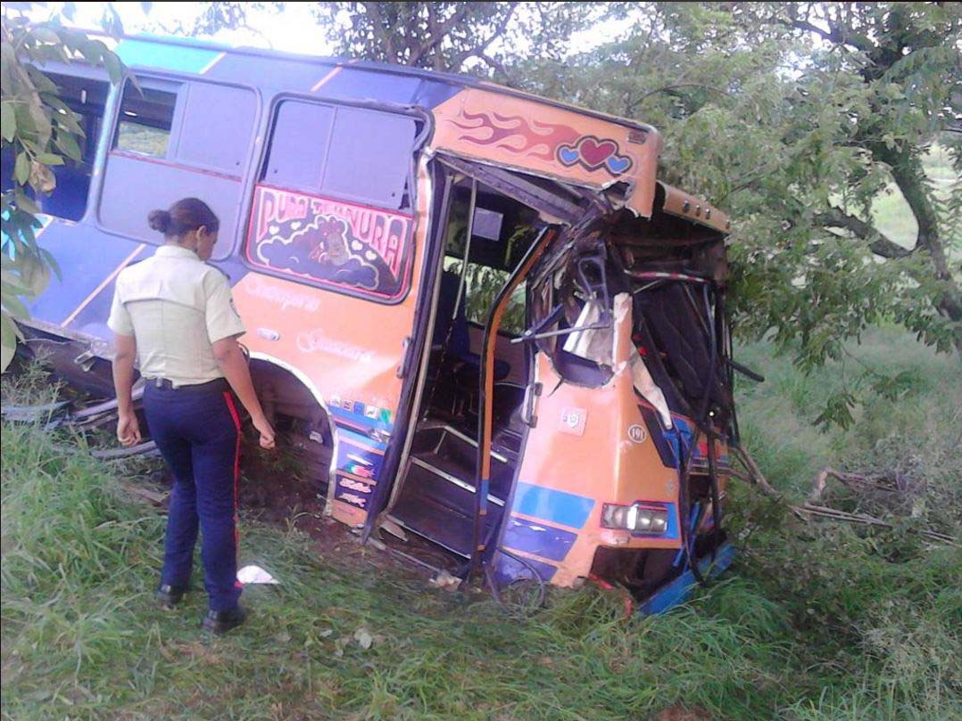 Nueve estudiantes de la UNES resultaron heridos luego de que el autobus en el que se trasladaban impactara contra un arbol